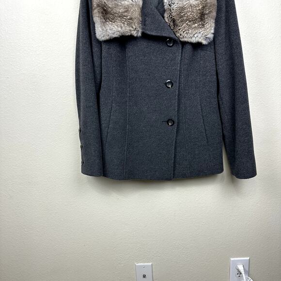 Cole Hann Womens Size 10 Long Sleeve Fur Collar Button Peacoat Pockets - Picture 4 of 9